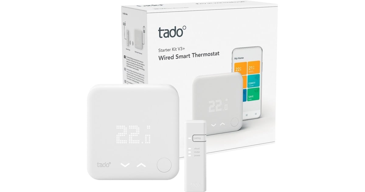 tado° Smartes Thermostat V3+ Starter Kit(Verkabelt), Set(weiß, Für Heizthermen und Fußbodenheizungen, Outlet)