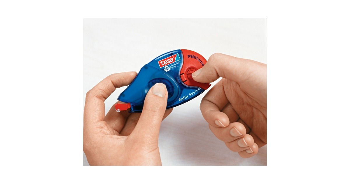 tesa Kleberoller Permanent ecoLogo, nachfüllbar, 2er Pack(blau/transparent, 2x 14 Meter)