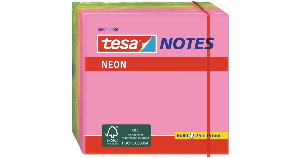 tesa Neon Notes, 6 x 80 Blatt, Aufkleber