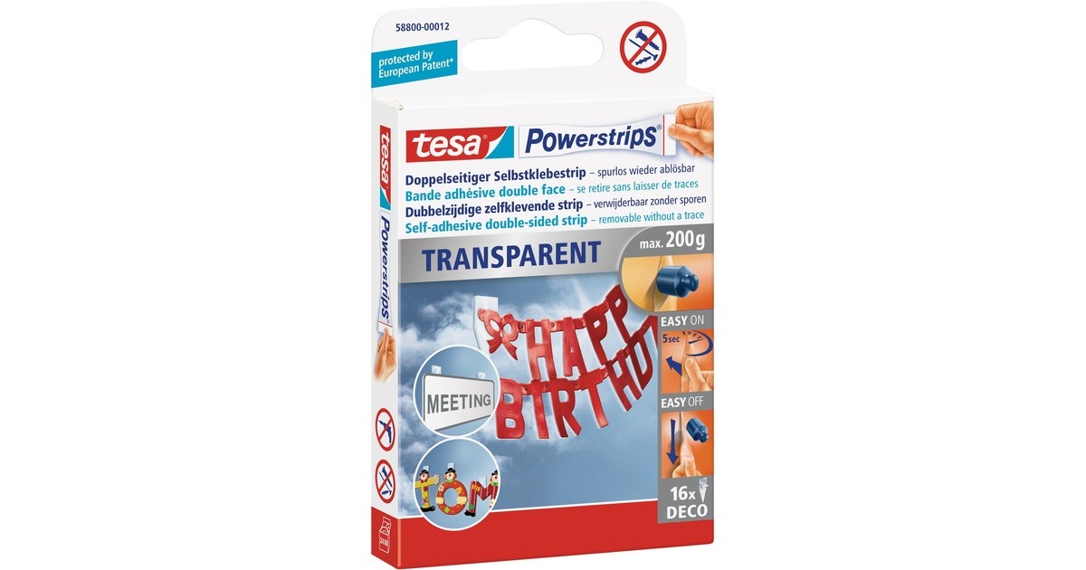 tesa Powerstrips DECO, Kleber(transparent, 16 Stück)