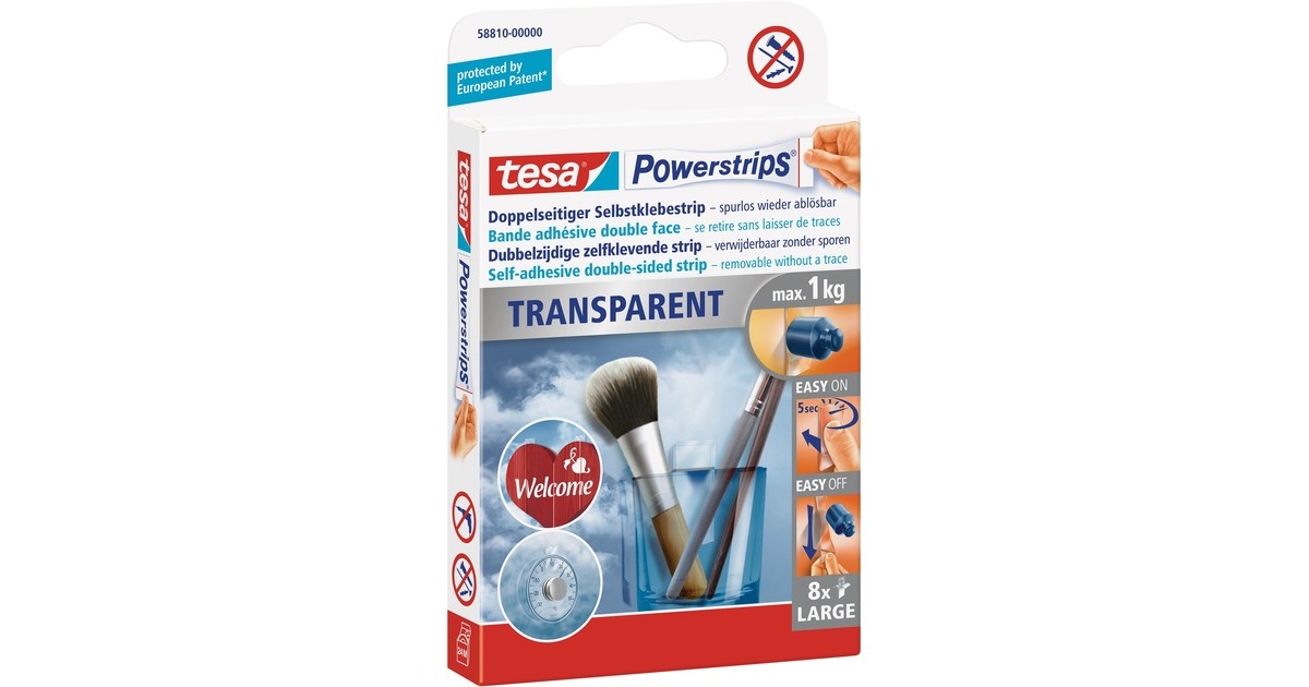 tesa Powerstrips Large, Kleber(transparent, 8 Stück)