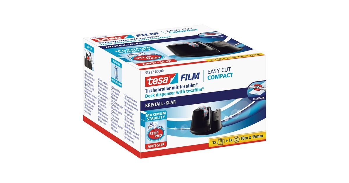 tesa Tischabroller Easy Cut Compact + 1 Rolle kristall-klar(schwarz)