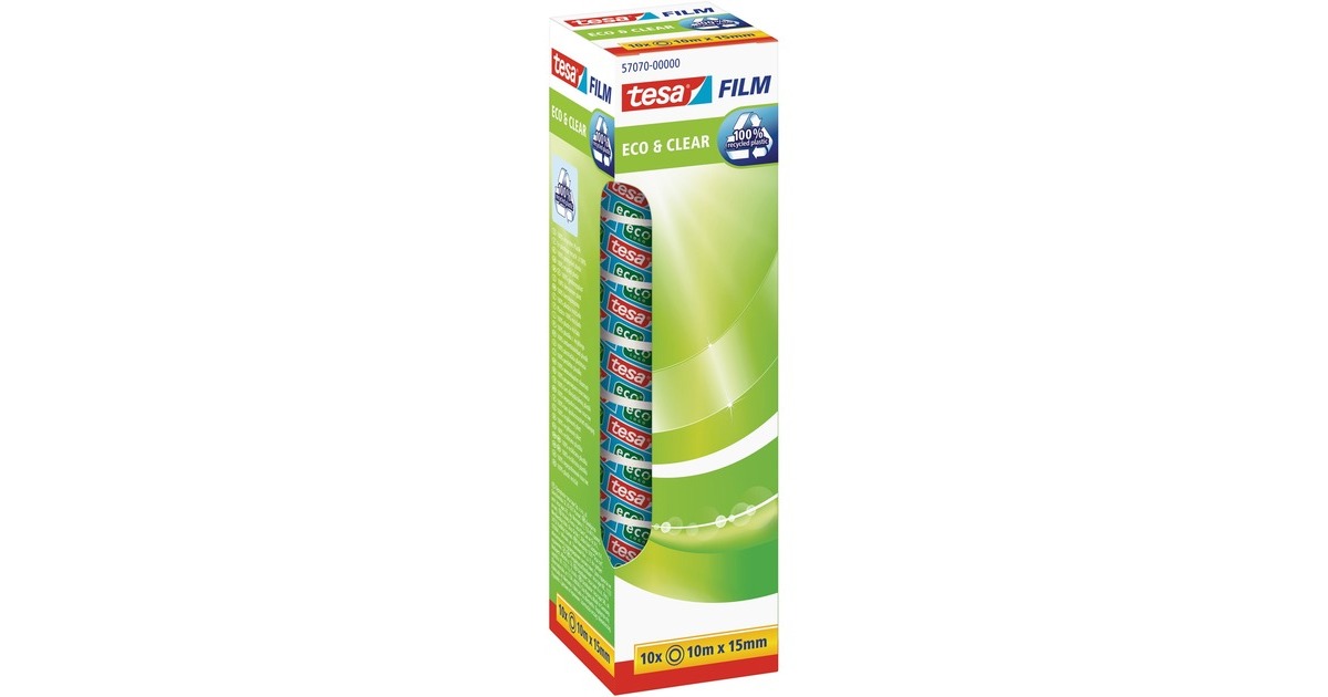 tesa tesafilm eco & clear, 10 Rollen, 15mm, Office Box, Klebeband(transparent, 10 Meter pro Rolle)
