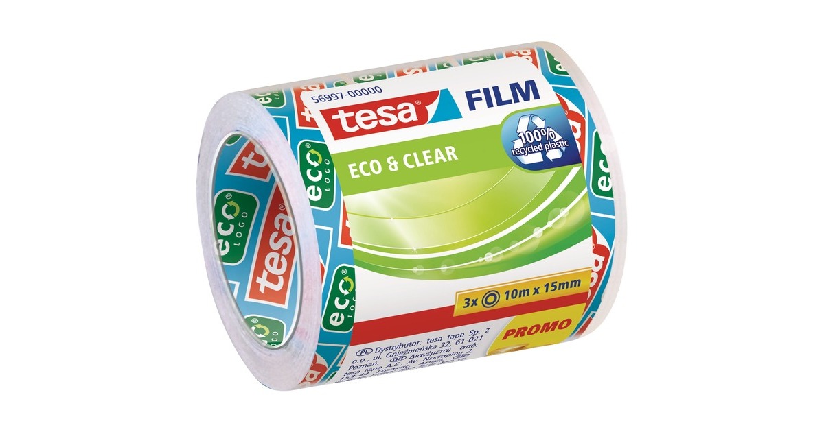 tesa tesafilm eco & clear, 3 Rollen, 15mm, Klebeband(transparent, 10 Meter pro Rolle)