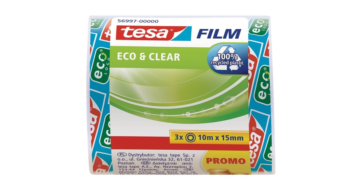 tesa tesafilm eco & clear, 3 Rollen, 15mm, Klebeband(transparent, 10 Meter pro Rolle)