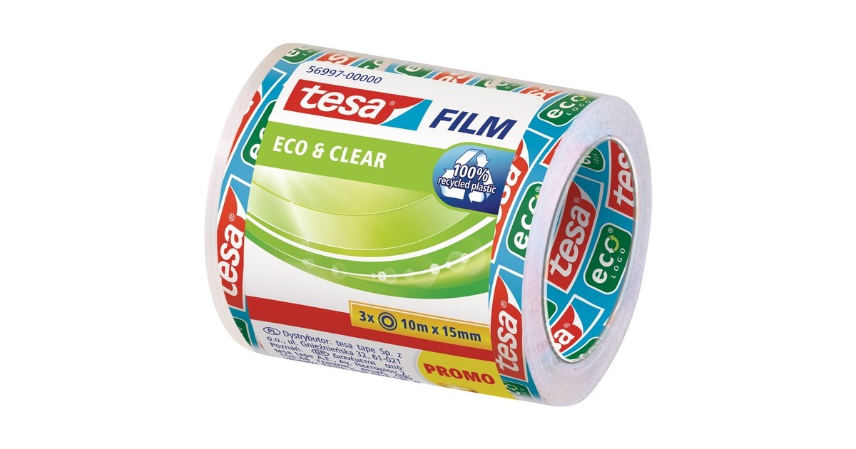 tesa tesafilm eco & clear, 3 Rollen, 15mm, Klebeband(transparent, 10 Meter pro Rolle)