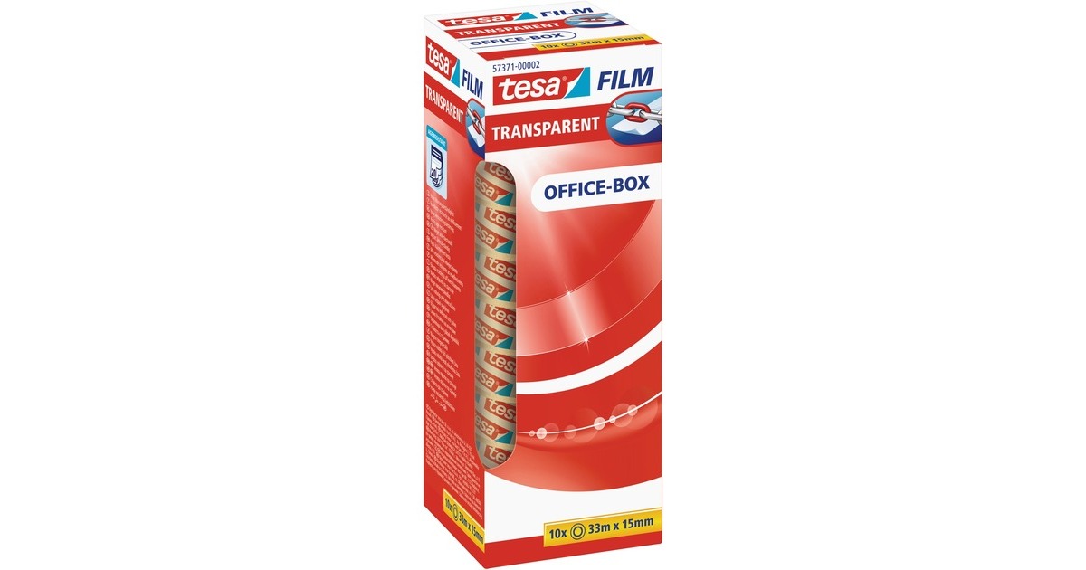 tesa tesafilm transparent, 10 Rollen, 15mm, Office Box, Klebeband(transparent, 33 Meter)