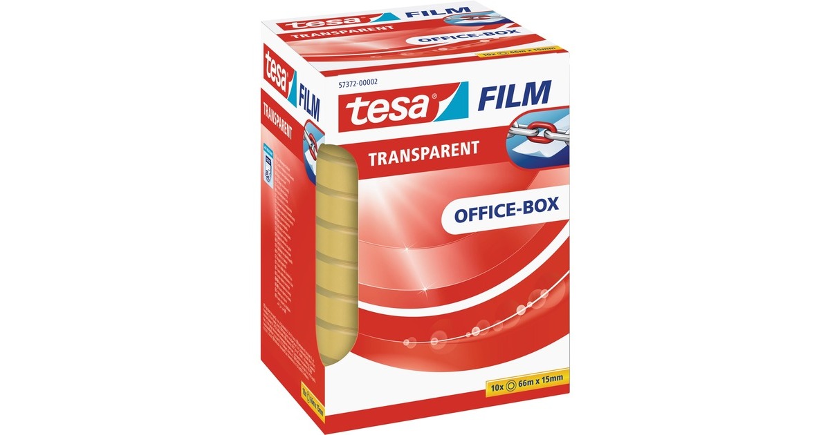 tesa tesafilm transparent, 10 Rollen, 15mm, Office Box, Klebeband(transparent, 66 Meter)