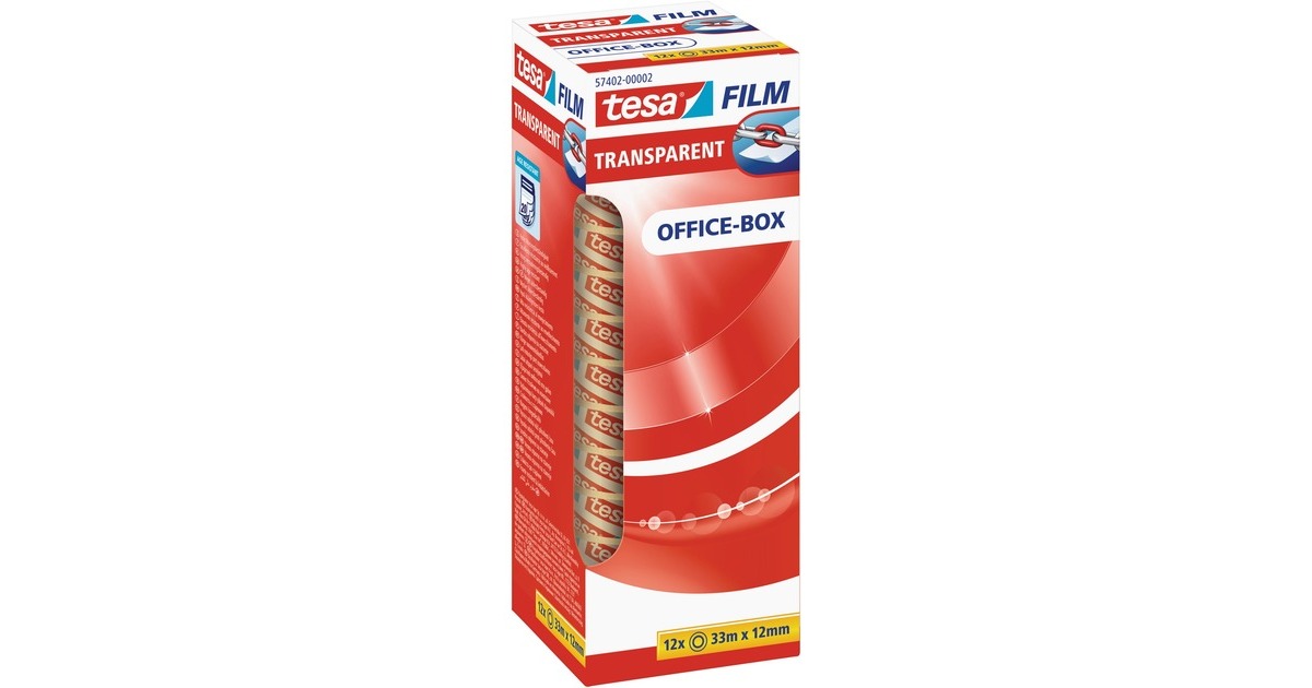 tesa tesafilm transparent, 12 Rollen, 12mm, Office Box, Klebeband(transparent, 33 Meter)