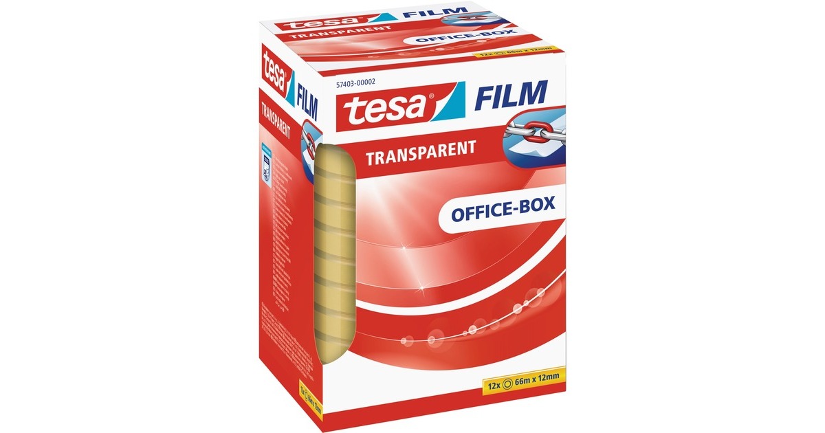tesa tesafilm transparent, 12 Rollen, 12mm, Office Box, Klebeband(transparent, 66 Meter)